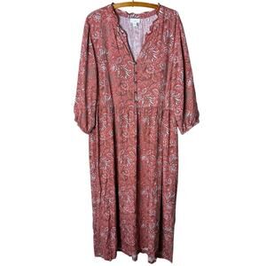 J. Jill Women’s Sz XL Tall Boho Maxi Dress Paisley Print Orange